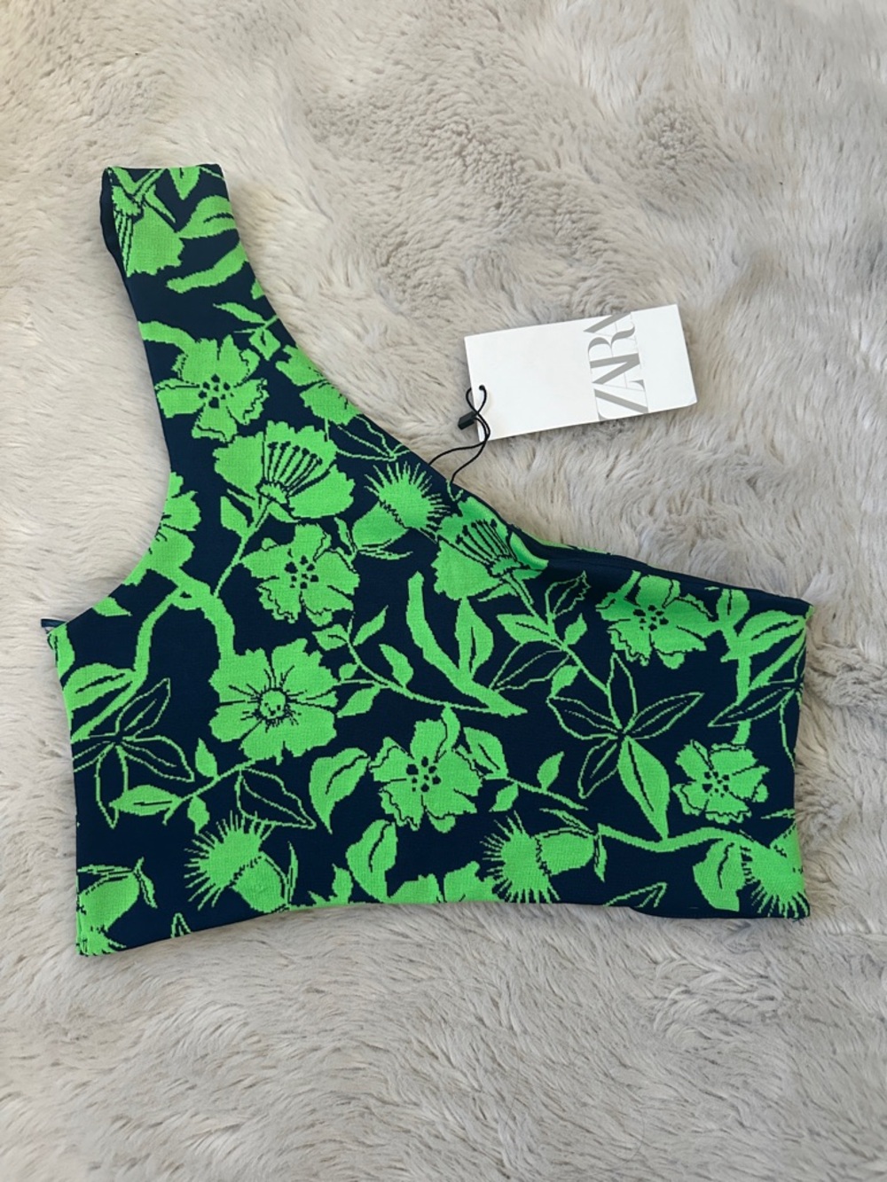 NWT ZARA BLUE NEON ONE SHOULDER TOP